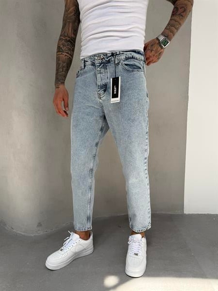 Erkek Boyfriend Fit Jean Pantolon Buz Mavi