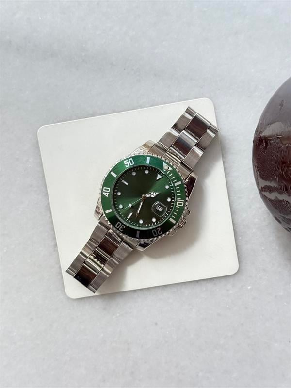 Erkek Deep Black Çelik Kasa Saat - Yeşil