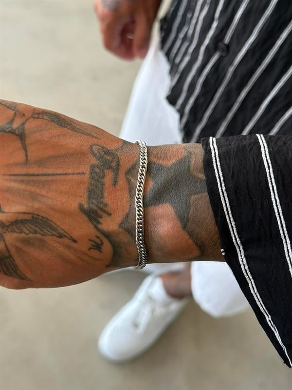 Erkek Double Cuban Zincir Bileklik - Gümüş