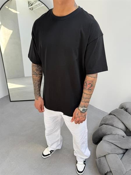 Erkek Düz Basic  T-Shirt - Siyah
