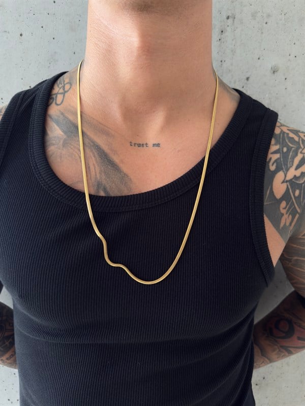 Erkek Flat Snake Zincir Kolye - Gold