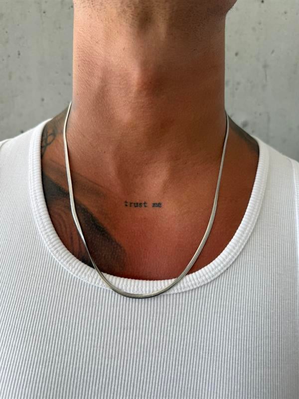 Erkek Flat Snake Zincir Kolye - Gümüş