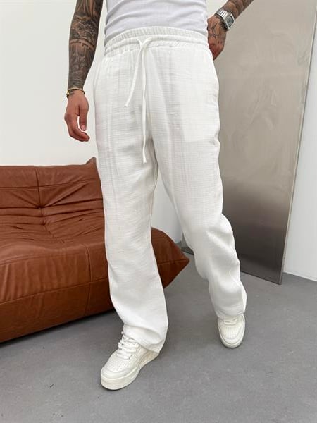 Erkek Müslin Kumaş Baggy Pantolon - Ekru