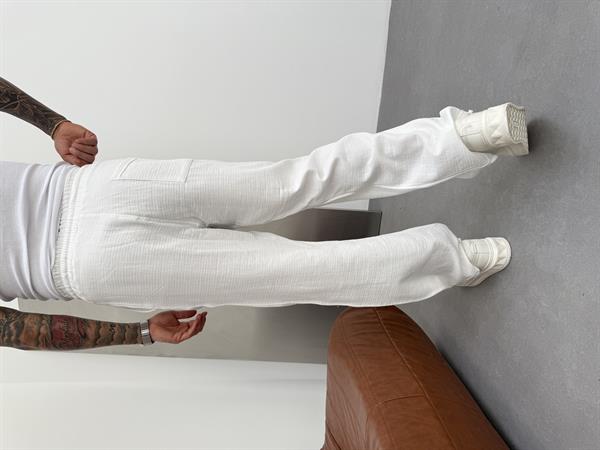 Erkek Müslin Kumaş Baggy Pantolon - Ekru