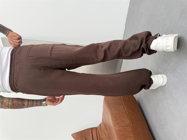 Erkek Müslin Kumaş Baggy Pantolon - Kahve