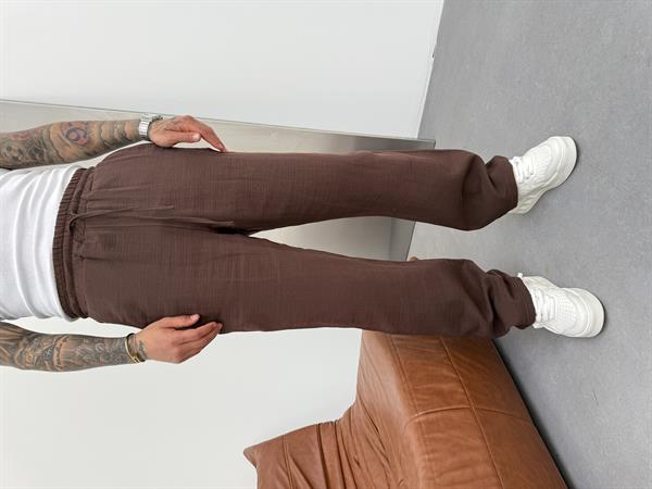 Erkek Müslin Kumaş Baggy Pantolon - Kahve