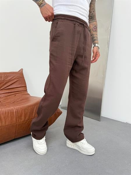 Erkek Müslin Kumaş Baggy Pantolon - Kahve