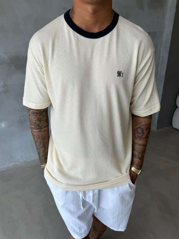 Erkek Oversize Basic 90s T-Shirt - Bej