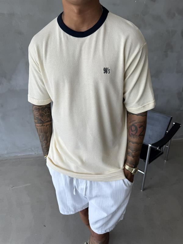 Erkek Oversize Basic 90s T-Shirt - Bej