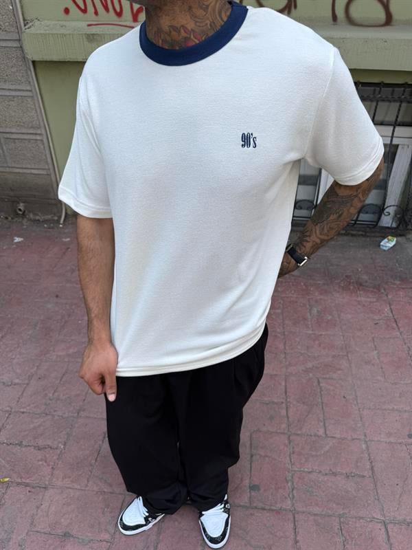 Erkek Oversize Basic 90's T-Shirt - Beyaz
