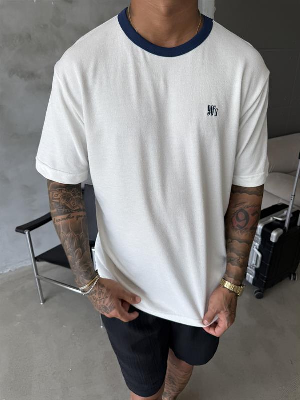 Erkek Oversize Basic 90s T-Shirt - Beyaz