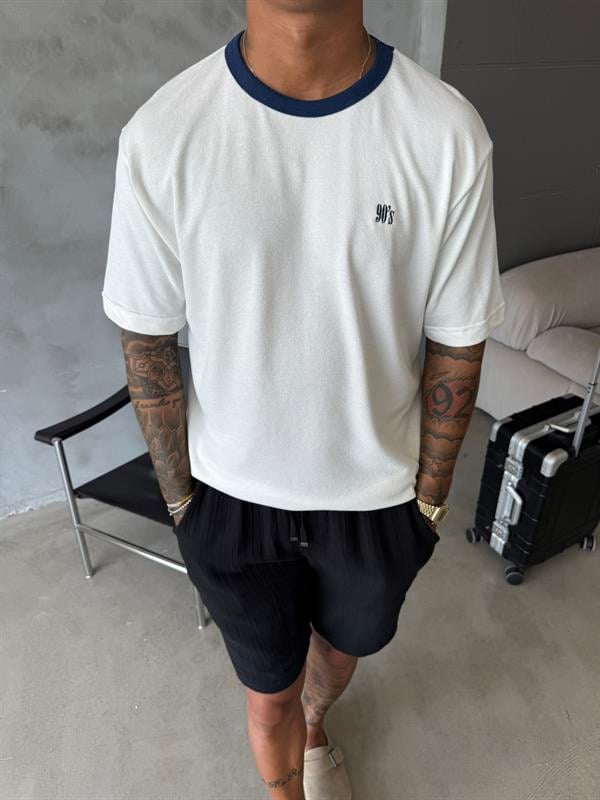 Erkek Oversize Basic 90s T-Shirt - Beyaz
