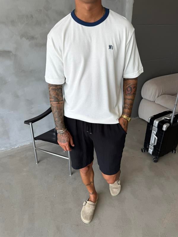 Erkek Oversize Basic 90s T-Shirt - Beyaz