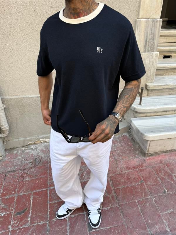 Erkek Oversize Basic 90's T-Shirt - Lacivert