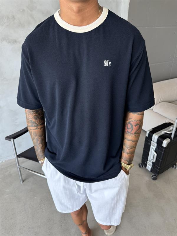 Erkek Oversize Basic 90s T-Shirt - Lacivert