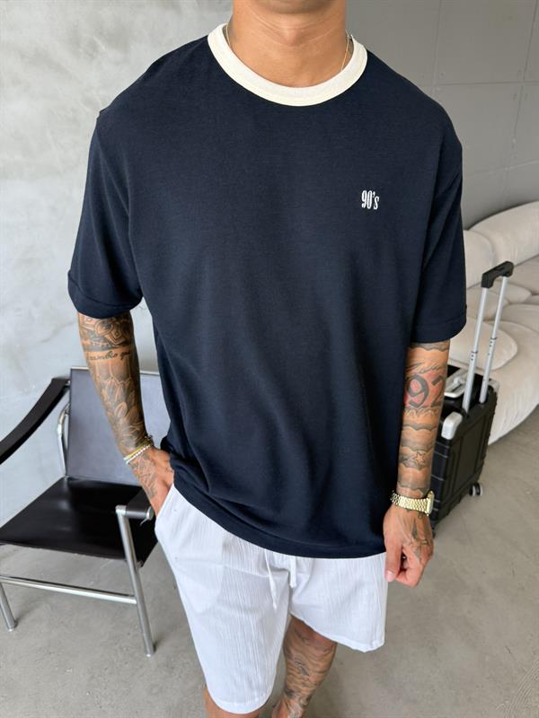 Erkek Oversize Basic 90s T-Shirt - Lacivert