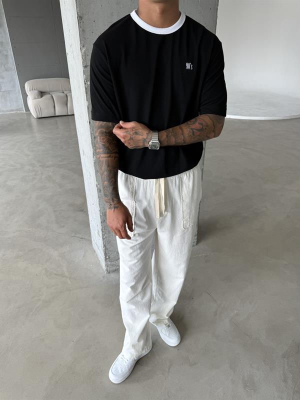 Erkek Oversize Basic 90s T-Shirt - Siyah
