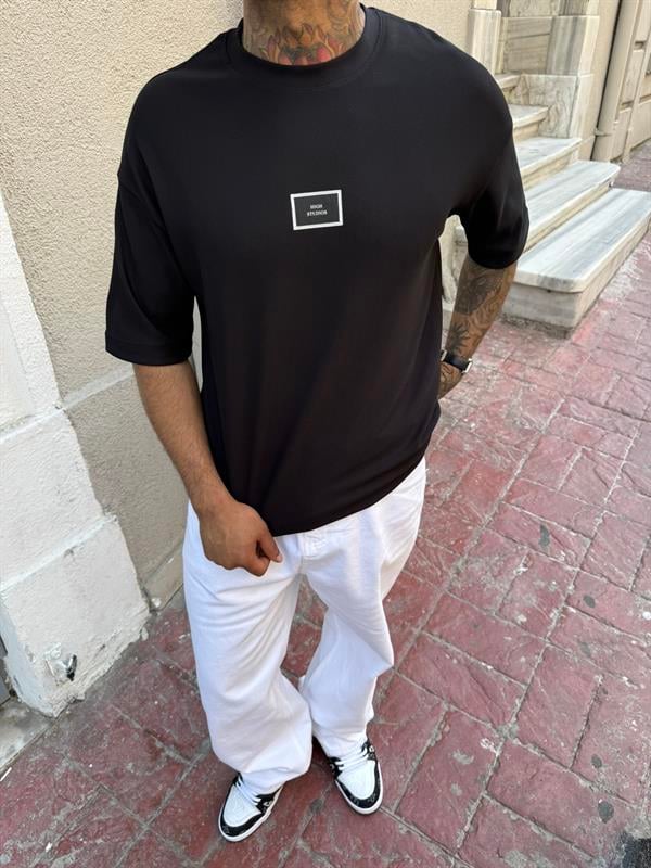 Erkek Oversize Basic High StudiosT-Shirt - Siyah