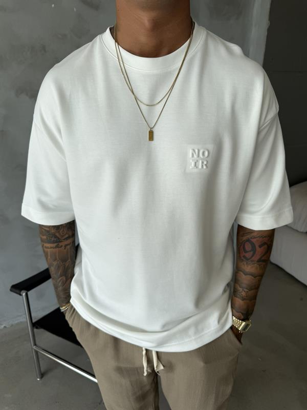 Erkek Oversize Basic NO IR T-Shirt - Beyaz
