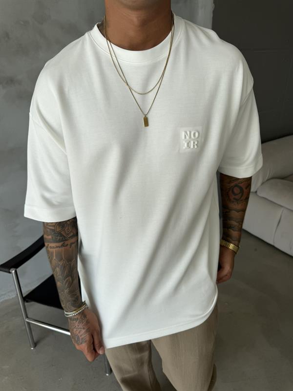 Erkek Oversize Basic NO IR T-Shirt - Beyaz