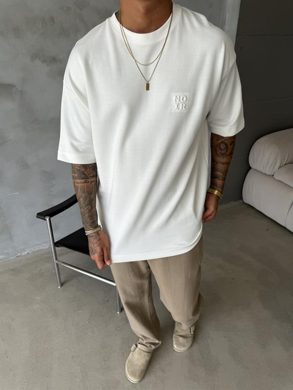 Erkek Oversize Basic NO IR T-Shirt - Beyaz
