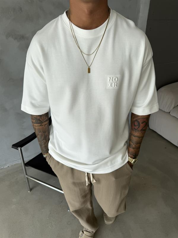 Erkek Oversize Basic NO IR T-Shirt - Beyaz