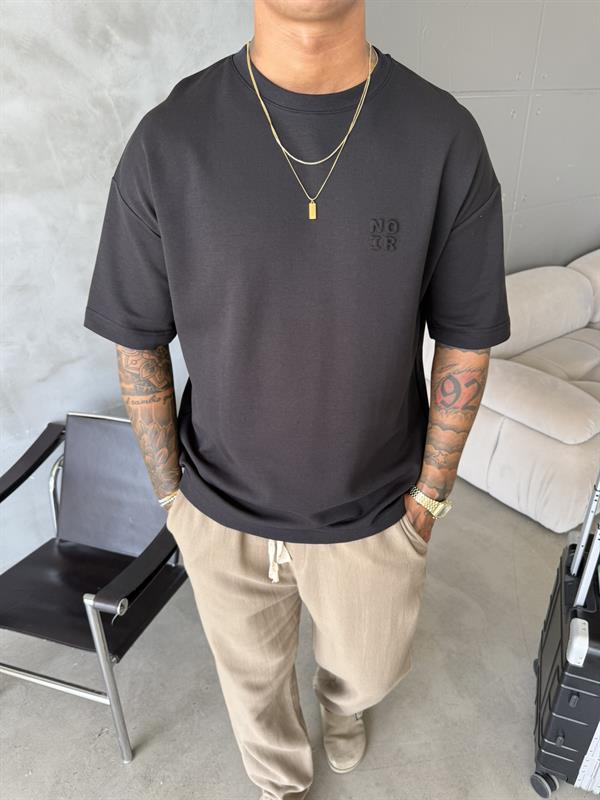 Erkek Oversize Basic NO IR T-Shirt - Siyah