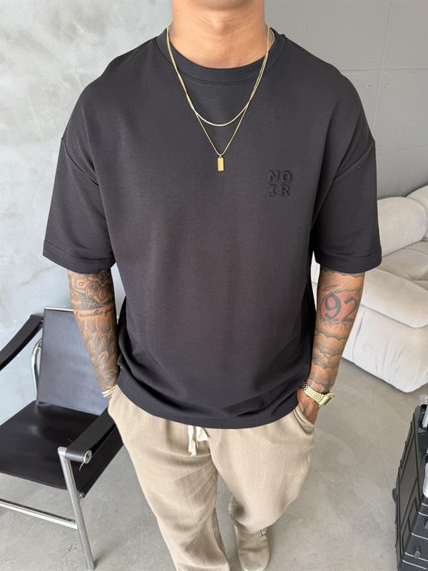 Erkek Oversize Basic NO IR T-Shirt - Siyah