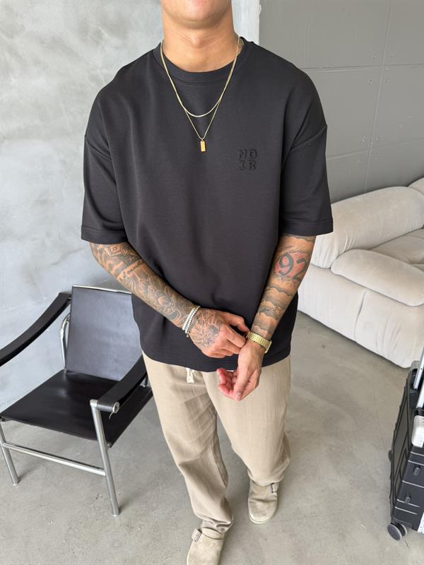 Erkek Oversize Basic NO IR T-Shirt - Siyah