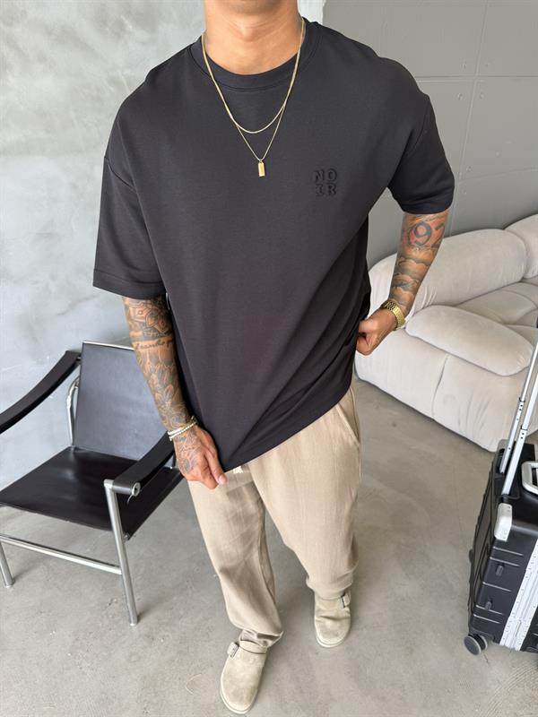 Erkek Oversize Basic NO IR T-Shirt - Siyah