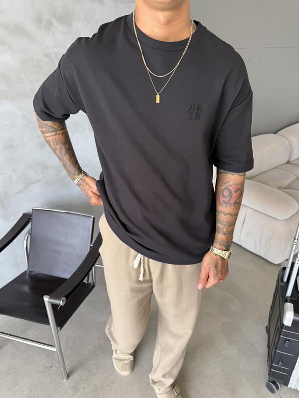 Erkek Oversize Basic NO IR T-Shirt - Siyah