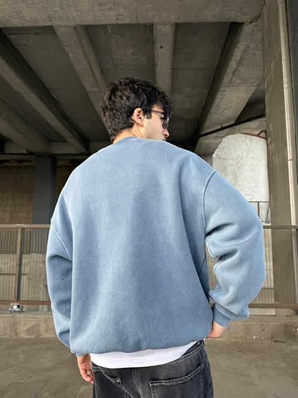 Erkek Oversize Cep Detaylı Yıkamalı Sweatshirt Bebe Mavi