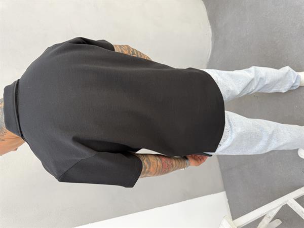 Erkek Polo Yaka Basic Fermuarlı T-Shirt - Siyah