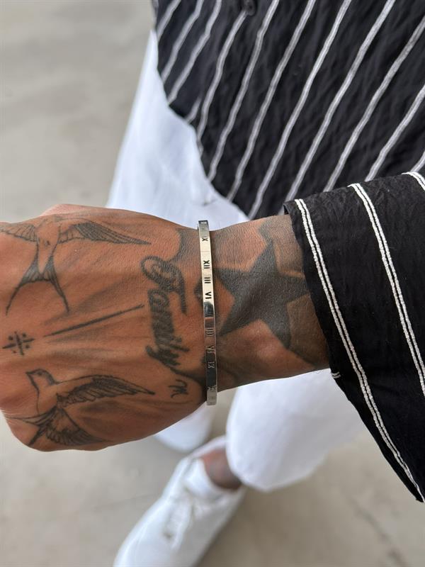 Erkek Roma Rakamlı Bileklik - Gümüş