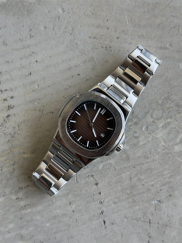 Erkek Silver Dawn Çelik Tasarım Saat - Kahve