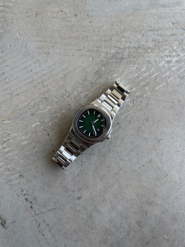 Erkek Silver Dawn Çelik Tasarım Saat - Zümrüt