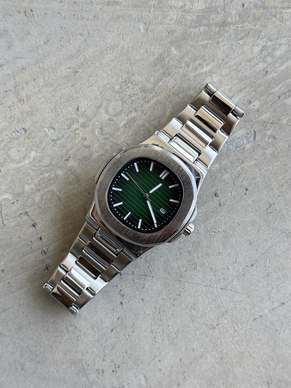 Erkek Silver Dawn Çelik Tasarım Saat - Zümrüt