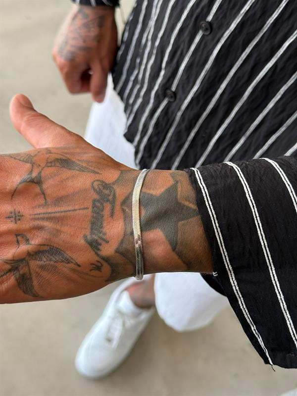 Erkek Yassı Snake Bileklik - Gümüş