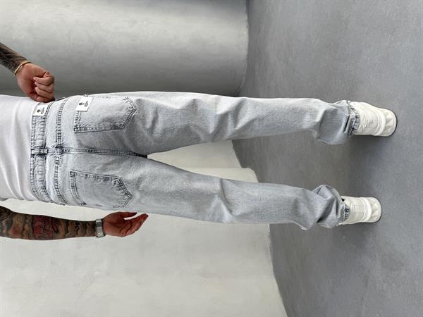 Erkek Yırtık Detaylı Baggy Fit Pantolon - Gri