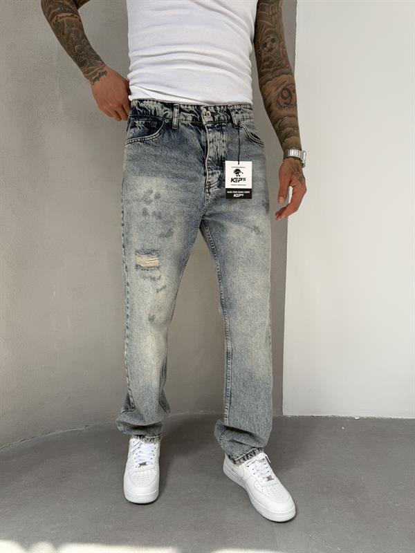 Erkek Yırtık Detaylı Baggy Pantolon - Mavi
