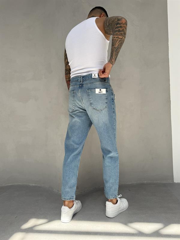 Erkek Yırtık Detaylı Boyfriend Pantolon - Mavi