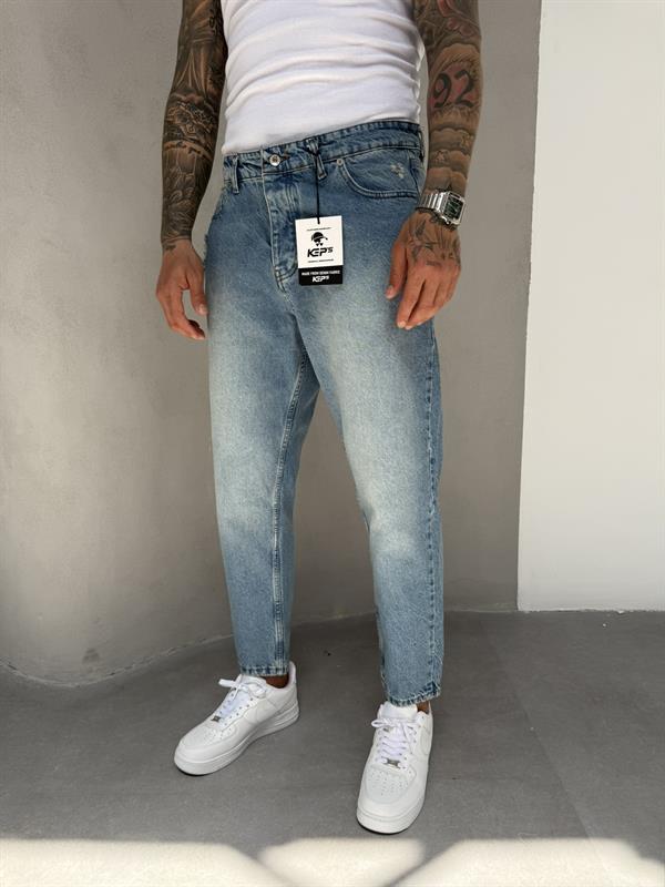 Erkek Yırtık Detaylı Boyfriend Pantolon - Mavi