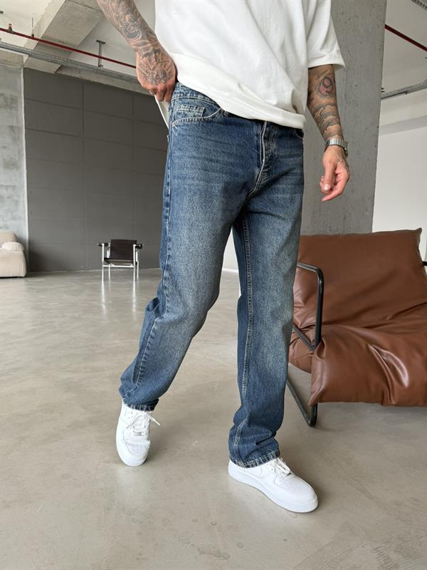 Eskitme Baggy Pantolon - İndigo