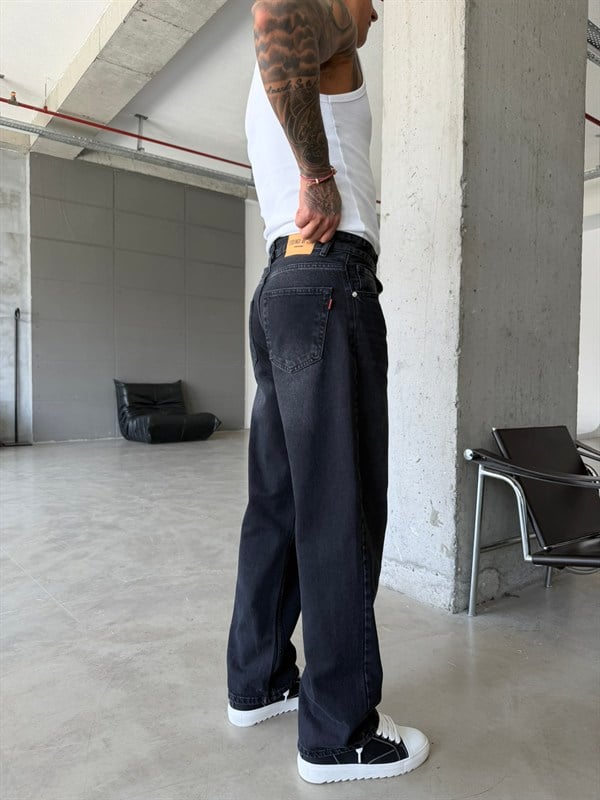 Eskitme Basic Relax Fit Baggy Pantolon - Siyah