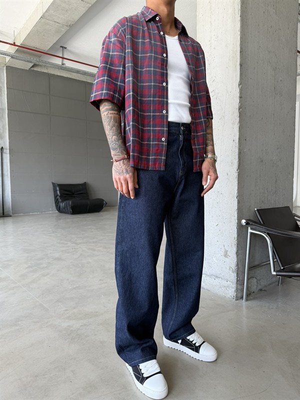 Eskitme Basic Relax Fit Baggy Pantolon -Lacivert