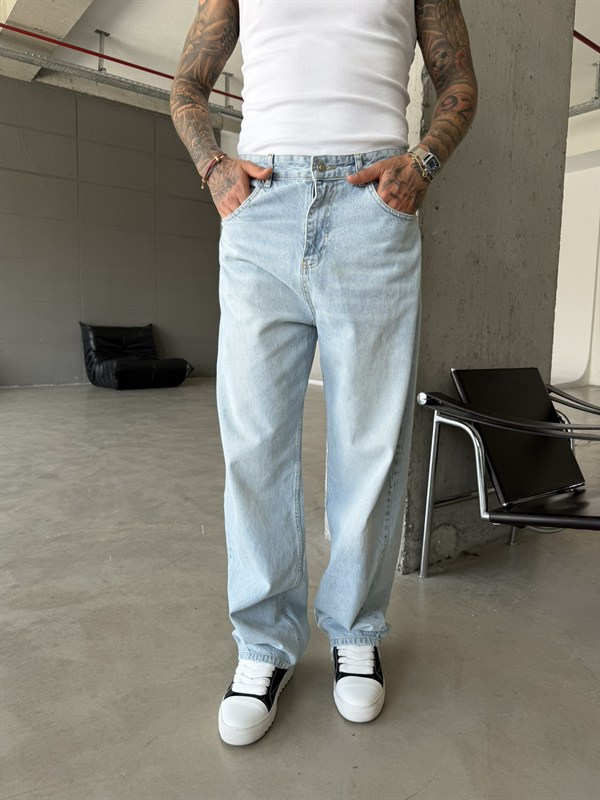 Eskitme Basic Relax Fit Baggy Pantolon - Mavi