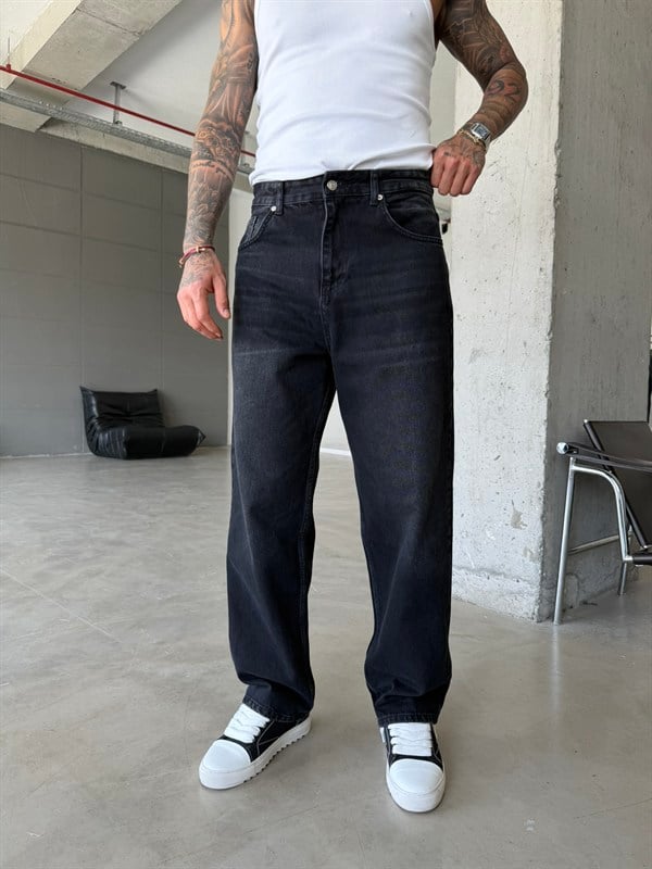 Eskitme Basic Relax Fit Baggy Pantolon - Siyah