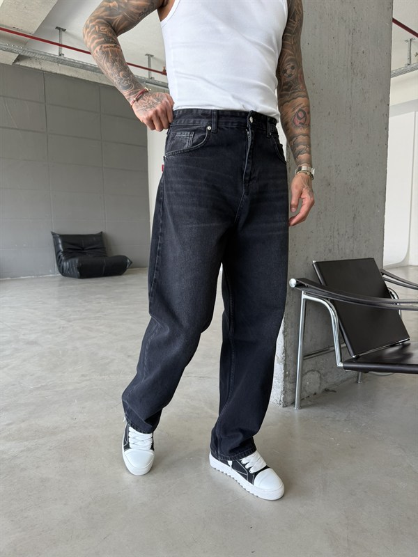 Eskitme Basic Relax Fit Baggy Pantolon - Siyah