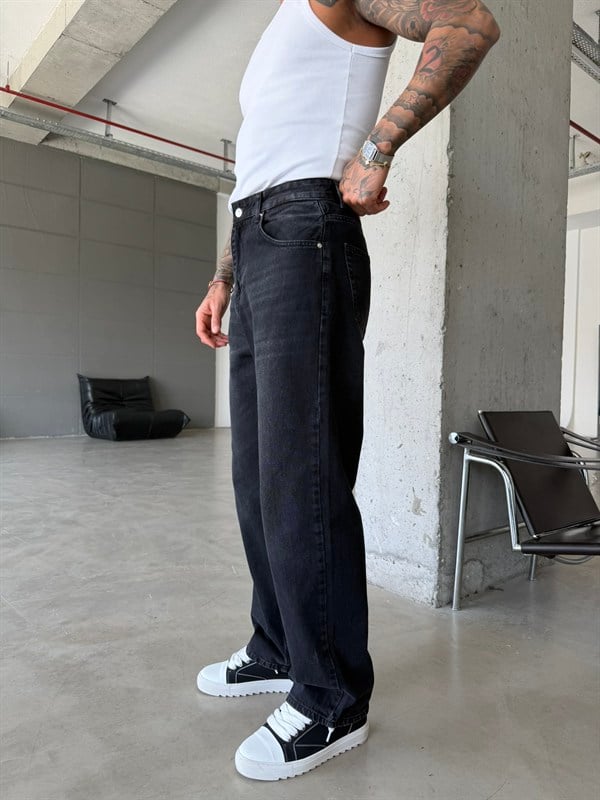 Eskitme Basic Relax Fit Baggy Pantolon - Siyah