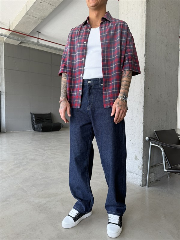 Eskitme Basic Relax Fit Baggy Pantolon -Lacivert